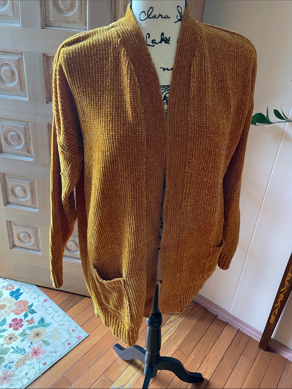 Bobbie Brooks Mustard Yellow Chenille Open-Front Cardigan